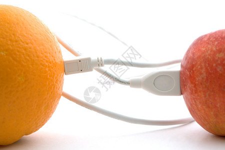 橙子和苹果通过电缆1连接图片