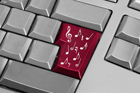 计算机键盘上的音乐笔记在线声响搜索在互联网站上找到数字音乐加图片