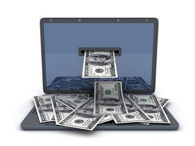 笔记本电脑和白底钱背景图片