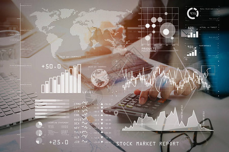 投资者使用商业智能BI分析股票市场报告和财务仪表板图片