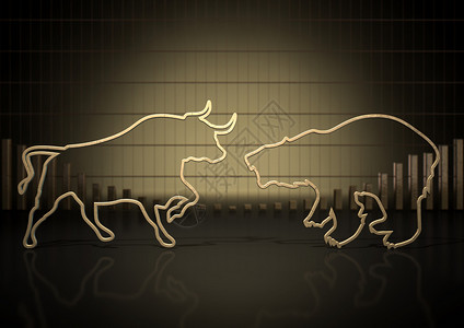 抽象地关闭了两条图示描述石形公牛和代表金融市场趋势的一头熊的设计图片