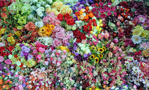 越南胡志明市著名的本坦市场彩色花店图片