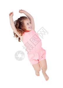 快乐可爱的小女孩跳跃孤立图片