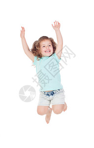 快乐的小女孩跳跃孤立图片