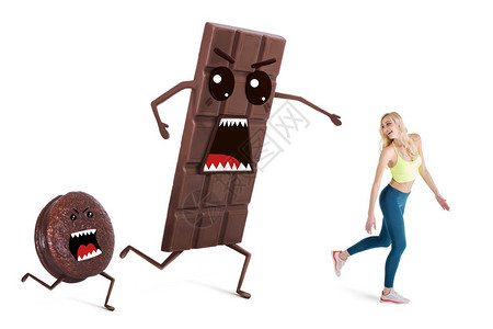 喜欢吃饮食的漂亮女孩控制着她的体重概念脱离了巧克力图片