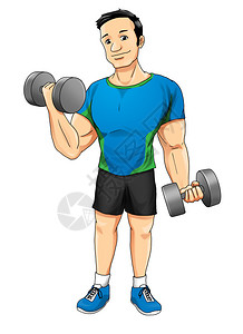 一个人用哑铃锻炼的卡通插图图片