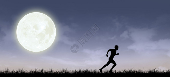 满月与夜空剪影背景图片