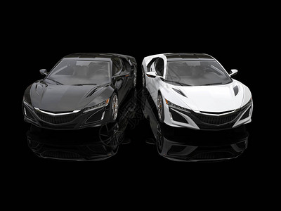 汽车透显黑色和白色超级运动车在黑显设计图片