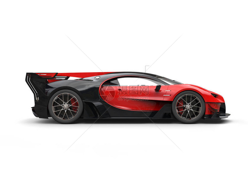 强大的红色超级赛车侧面视图图片