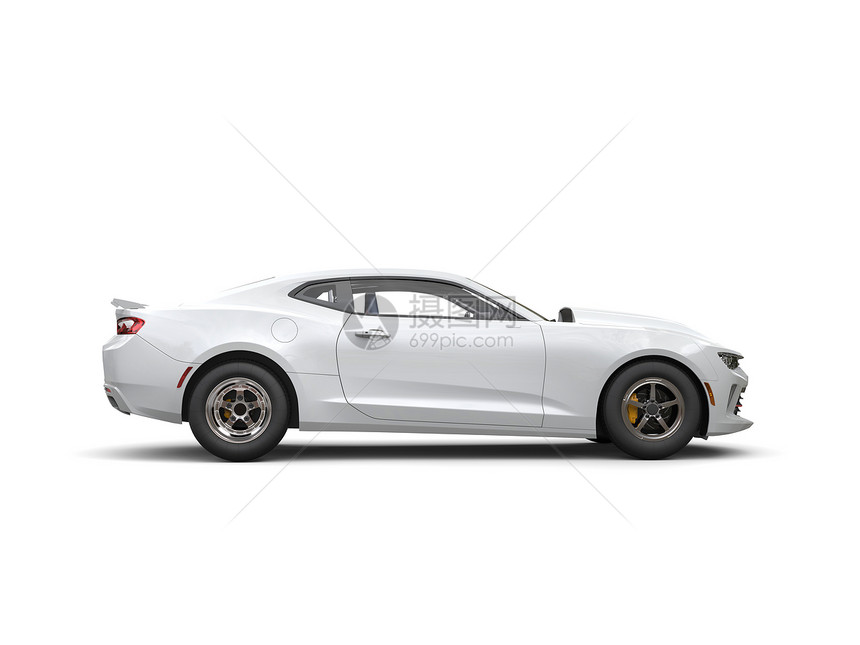 白色雪白肌肉车侧视图3D图片