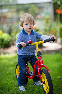 可爱的2岁小孩男学会骑着图片