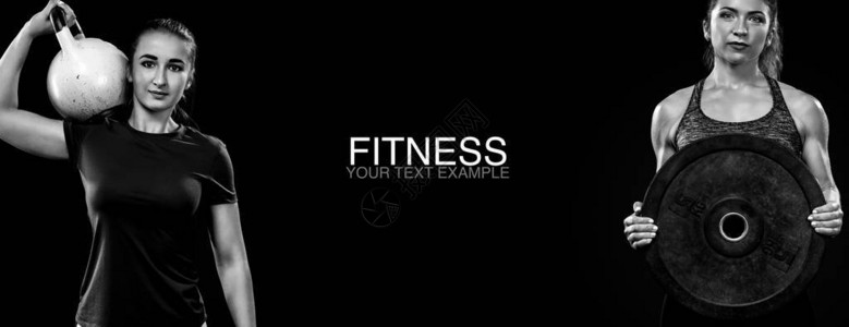一个健康的肌肉女人在健身房里用壶铃做剧烈的核心锻炼的画像在健身图片