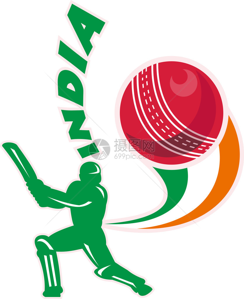 以印度这一词的回写风格在背景中用球击打前视窗和圆球来显示板球蝙图片