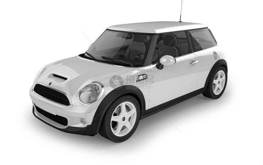 小型运动车在白色背景与柔软阴影隔离图片