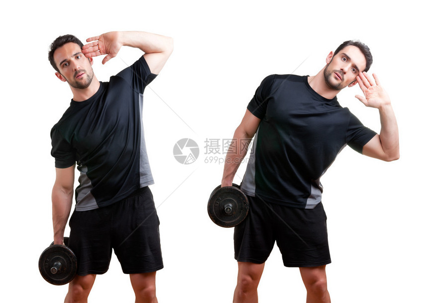 弹哑铃侧弯腰训练腹部的私人教练图片