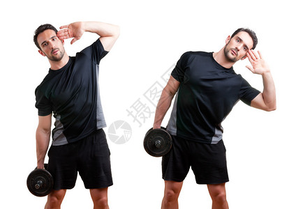 弹哑铃侧弯腰训练腹部的私人教练图片