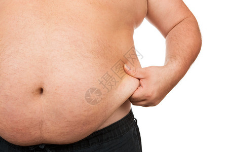 胖子检查他的体重孤立图片