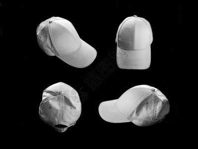 黑色背景上的空白色棒球帽背景图片