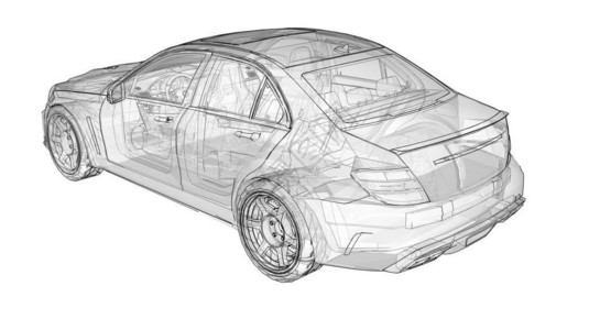 透明的超快速跑车在白色背景上划定了线条车身造型轿车调音是普通家用车的一个版本背景图片