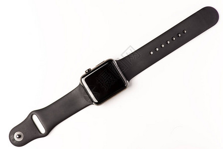 白色背景上的黑色现代手表图片