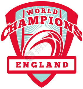 以孤立白背景的英格兰世界冠军在盾牌内张贴橄榄球和目标文章图片
