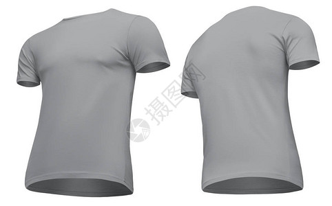 空白模板男灰色T恤短袖前视和后视半自下而上图片