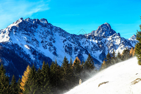 降雪后意大利阿尔卑斯山的冬日图片