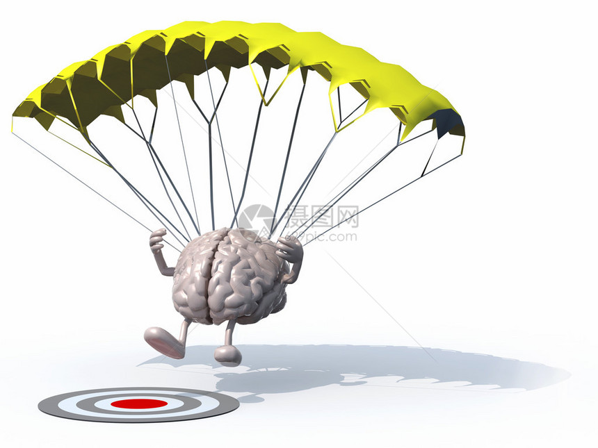 与降落伞一起降落的人大脑在目标图片