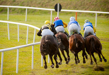 四匹马在赛道上赛跑图片