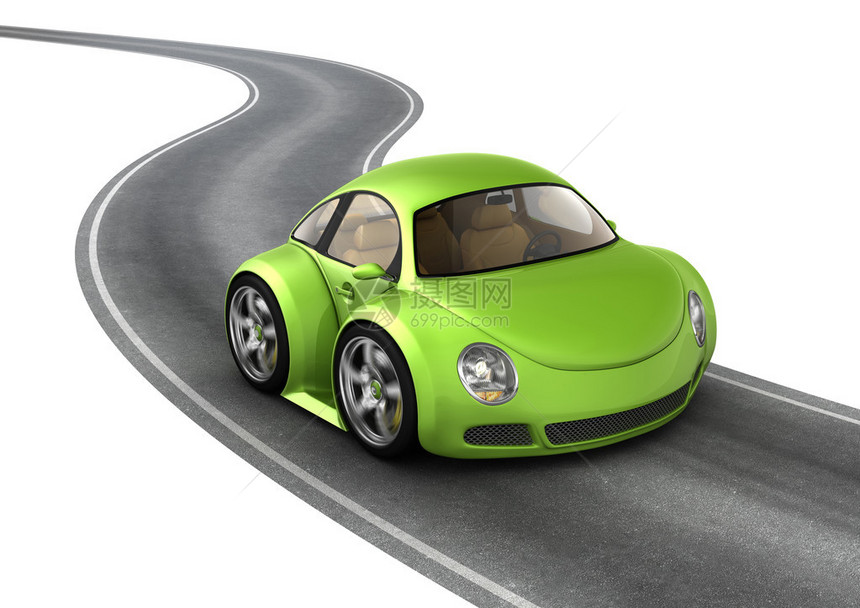 道路上的绿色微机械白色背景系列的3台孤图片