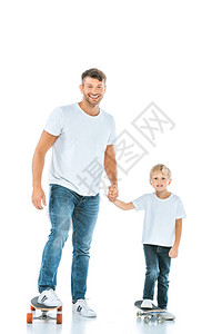 快乐的父亲与儿子手牵图片