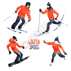冬季运动水彩插图图片