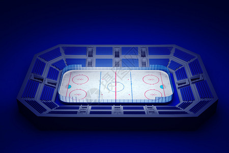 蓝色背景上冰球竞技场的3d渲染插图图片