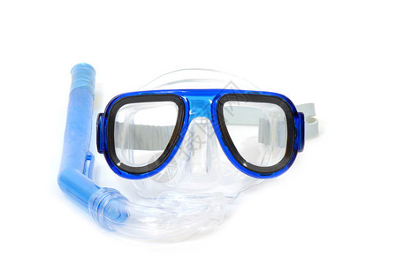 白色背景上的潜水面罩和通气管图片