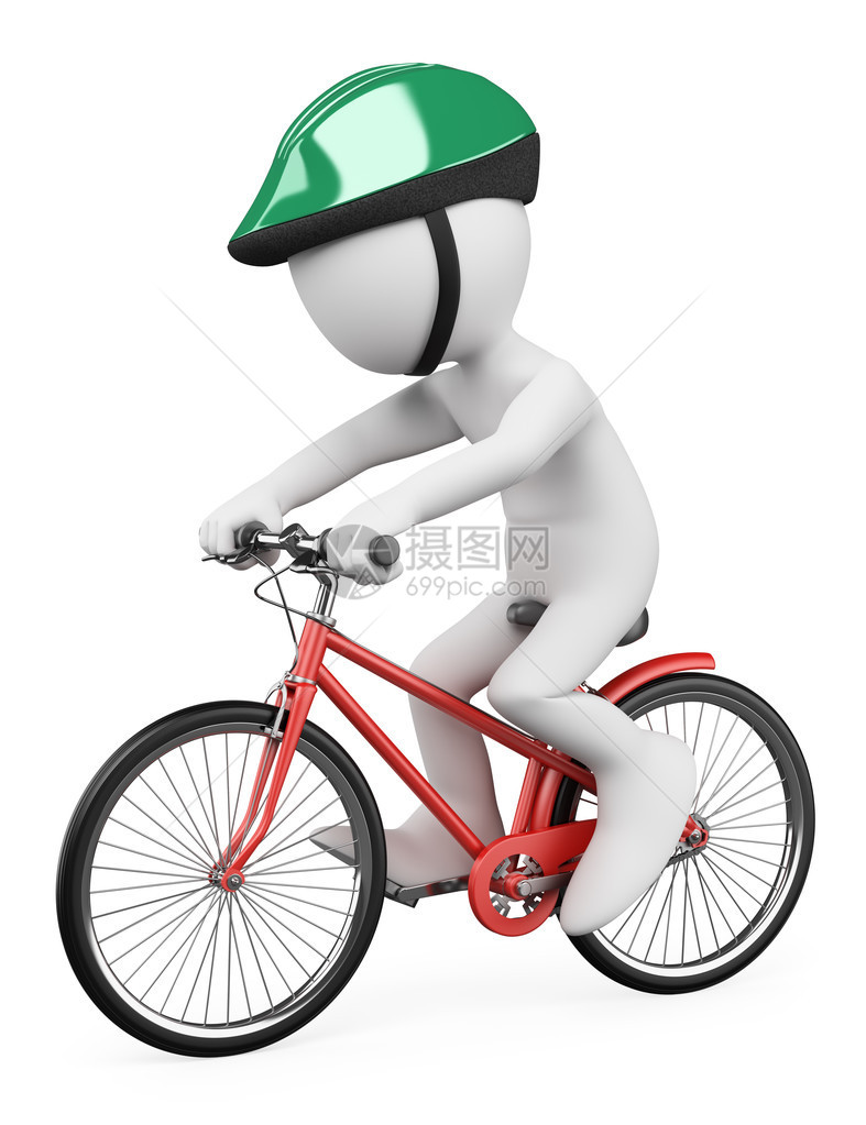 男子骑着红色自行车戴着绿色头盔与世隔图片