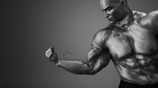 健美的肌肉人这是3D化身插图图片