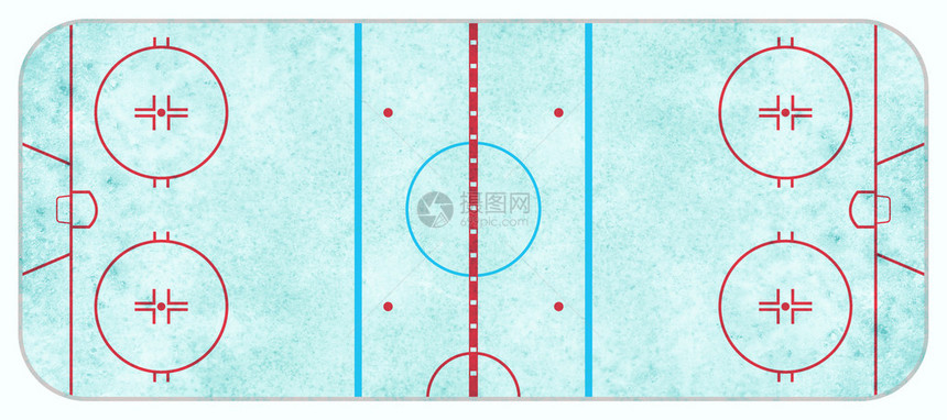 带有规则线的蓝色纹理冰球场的鸟瞰图图片