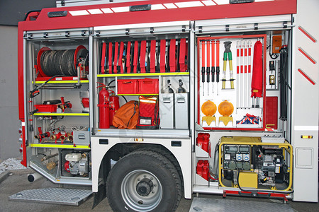 消防车内的应急设备图片