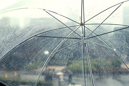 下雨天有雨滴的透明伞图片