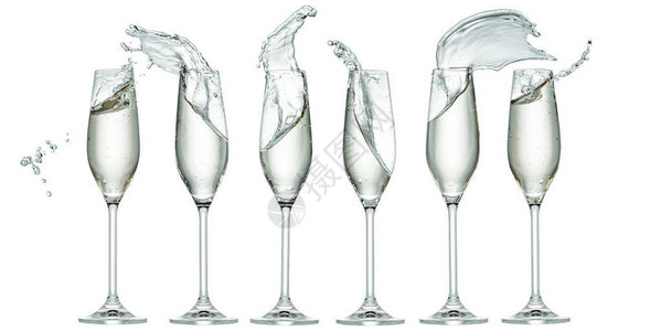 六杯酒溅在白色上的香槟图片