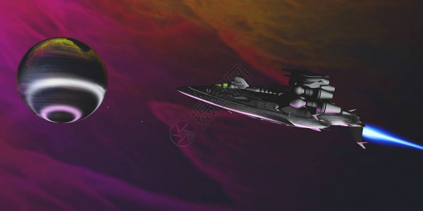 星际争霸一艘飞船靠近一个引人入胜的大气体行星研究它的大气层和插画