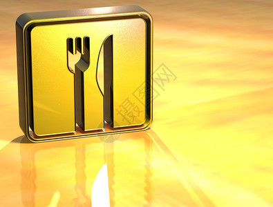黄色背景上的3D餐厅金色标志图片