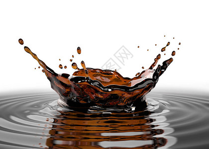 咖啡池中的液体咖啡冠溅起涟漪特写视图图片