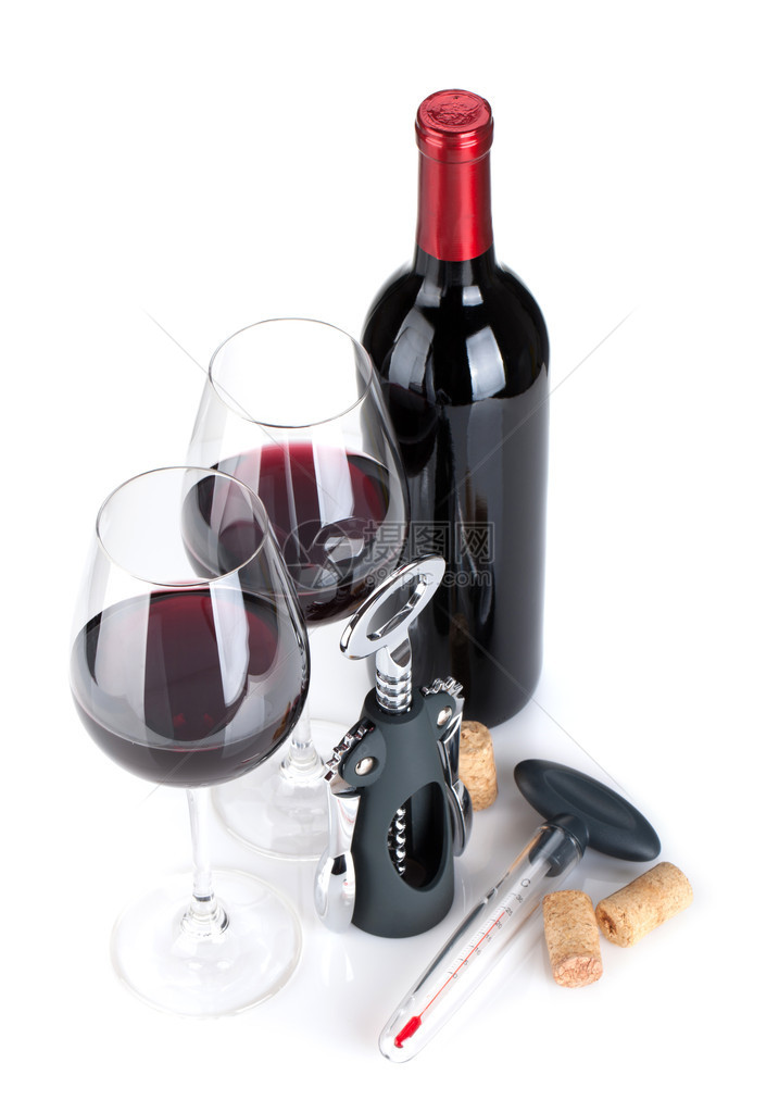 红葡萄酒瓶眼镜软木杯软木和温度图片