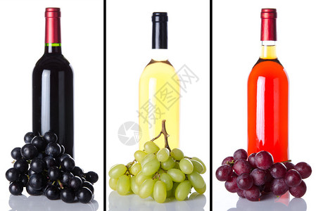 葡萄酒瓶和葡萄的拼凑图片