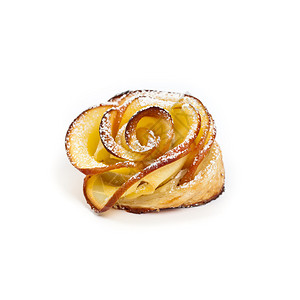 白色背景上贴着苹果形状玫瑰的糕点图片