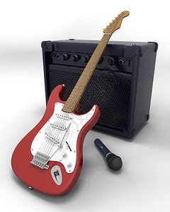 电吉他扬声器和麦克风的3D渲染图片