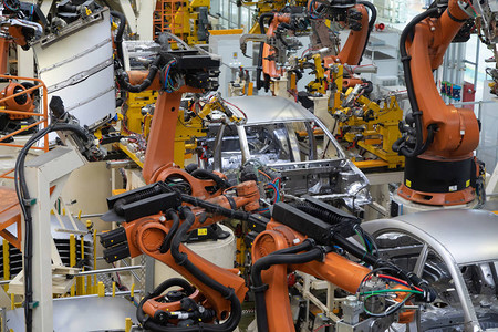 汽车装配的现代技术汽车工业的工厂车间生产和装配机器顶视图汽车图片