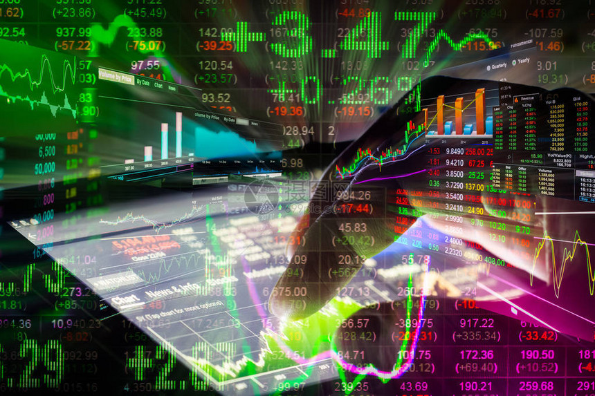 LED的股市指标和财务数据视图双重曝光财务图表和股票指标图片
