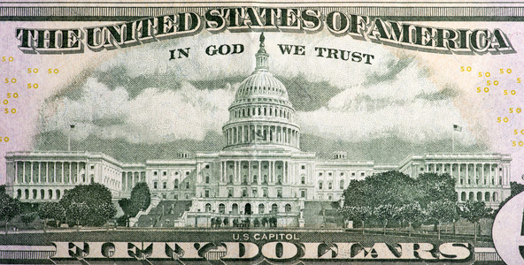 50美元钞票背面的细节背景图片